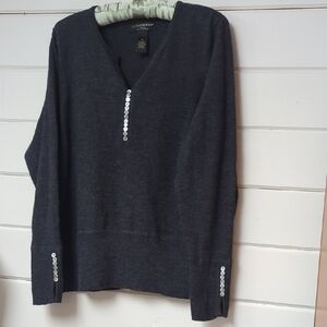 Wool Dark Gray Sweater with Button Details
